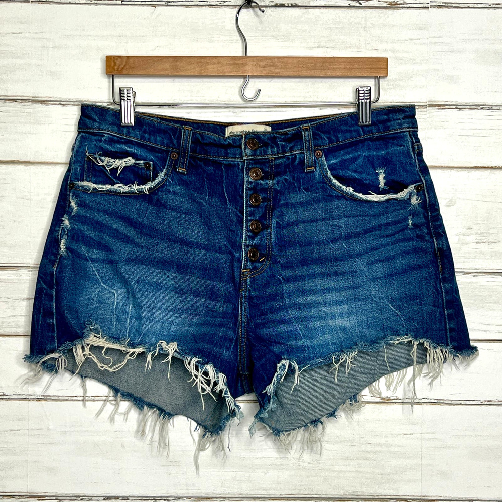 Abercrombie & Fitch High Rise Mom Shorts Dark Wash Denim Size 12
